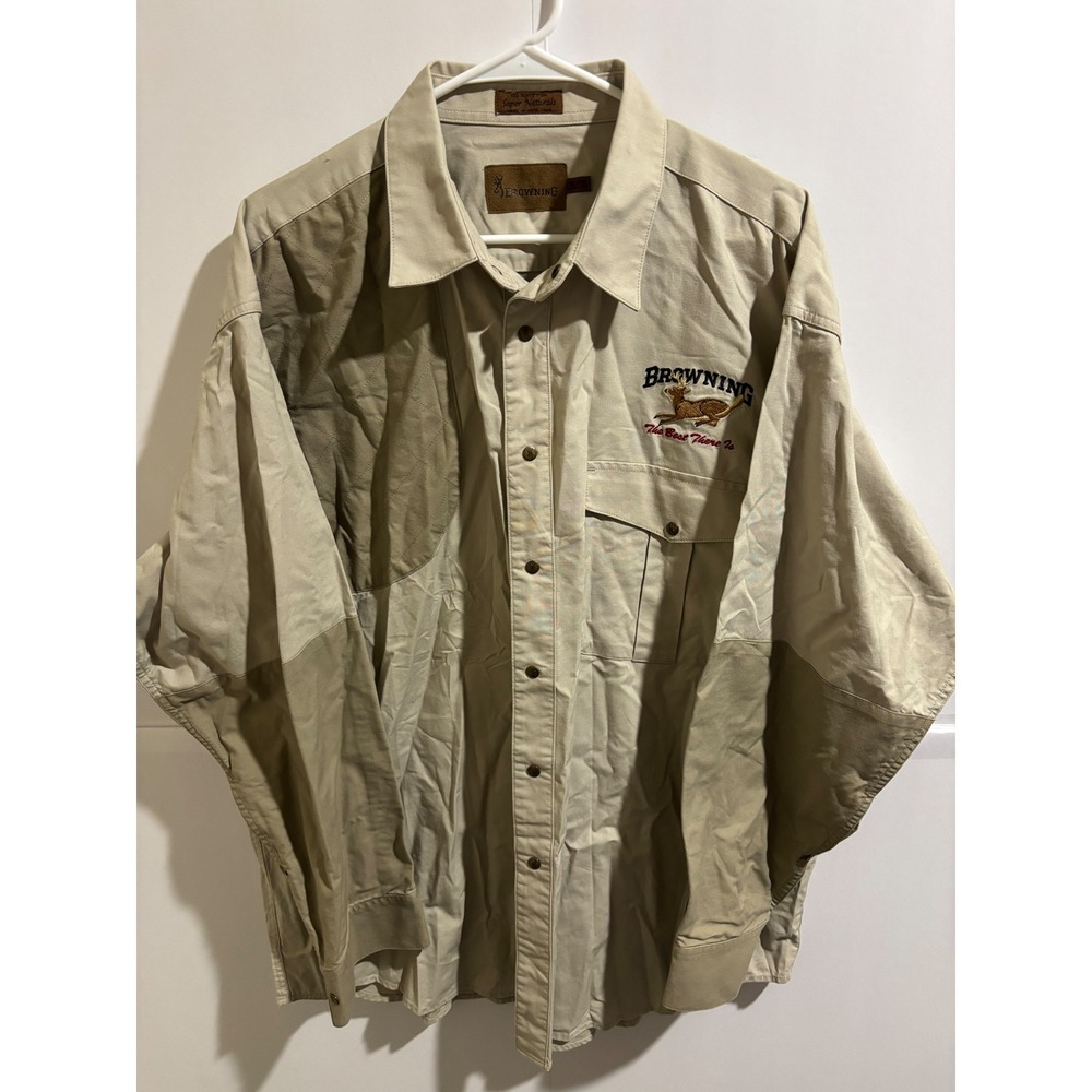 Vintage Browning Super Naturals Tan Shooting Shirt Quilted Shoulder Mens XL 50G